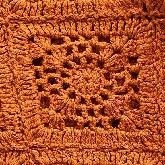 Tweeds Womens Medium Orange Linen Cotton Cardigan Open Knit Crochet Granny Core - Picture 7 of 9